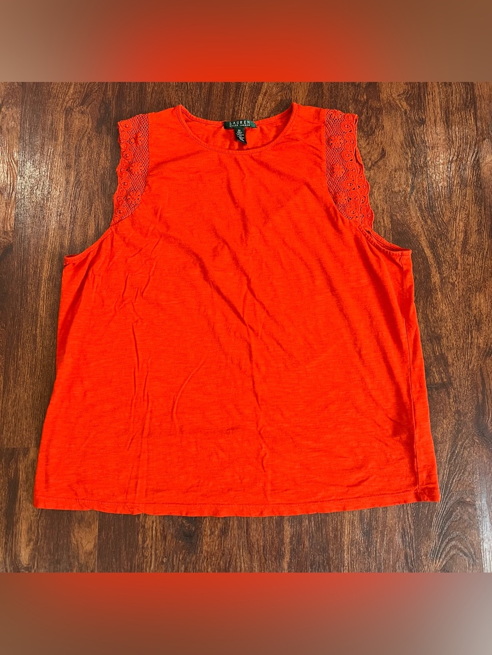 Lauren Ralph Lauren Bright Orange Crochet-Trim Sleeveless Top